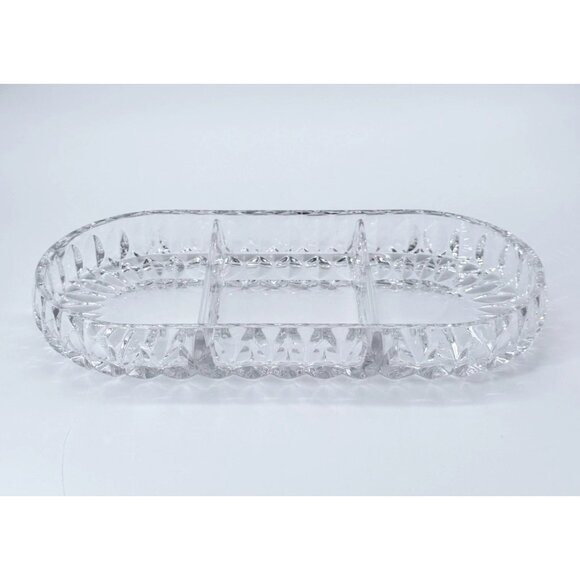 Vintage Heavy Crystal Glass Oval Edge 3 Divided Sections Relish Dish - Picture 1 of 5